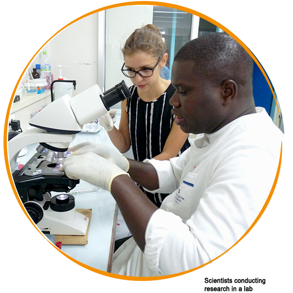 Scientists conducting research in a lab